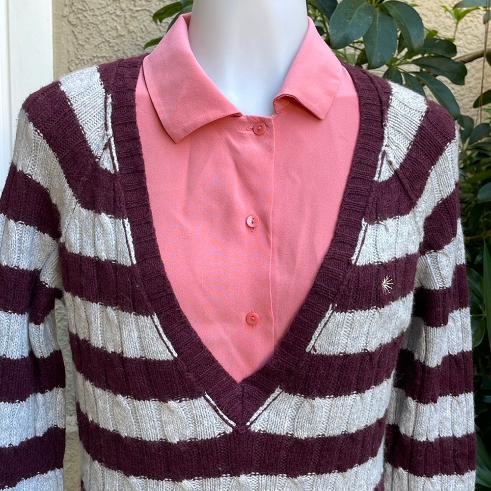 Vintage Y2K  gray/burgundy Between Me & You knitted wool blend sweater New